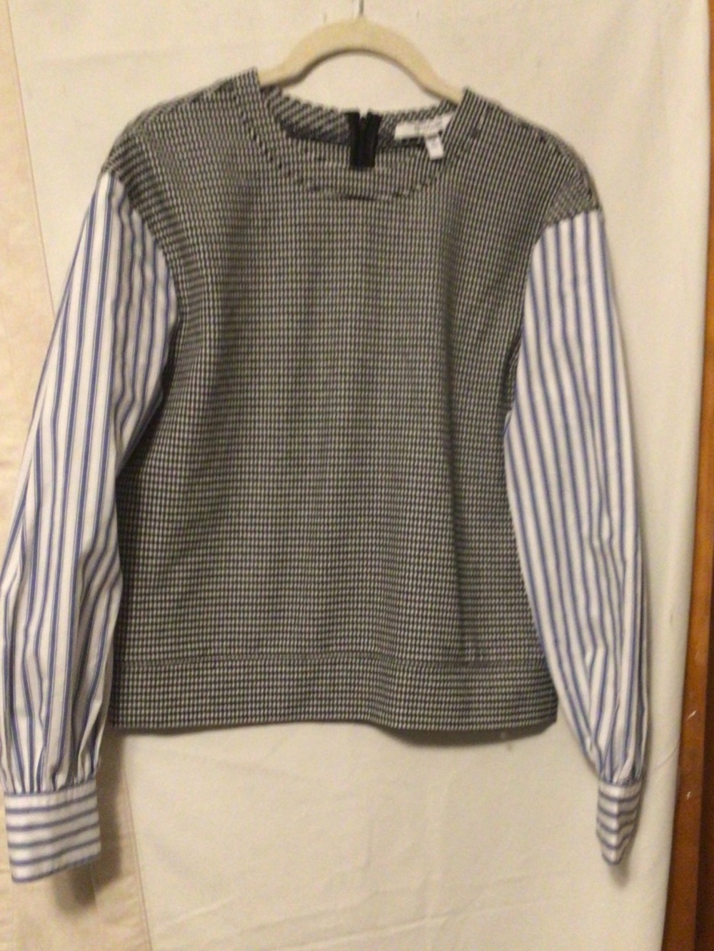 Derek Lam 10 Crosby mixed media hound tooth and stripped sleeve SZ M boxy